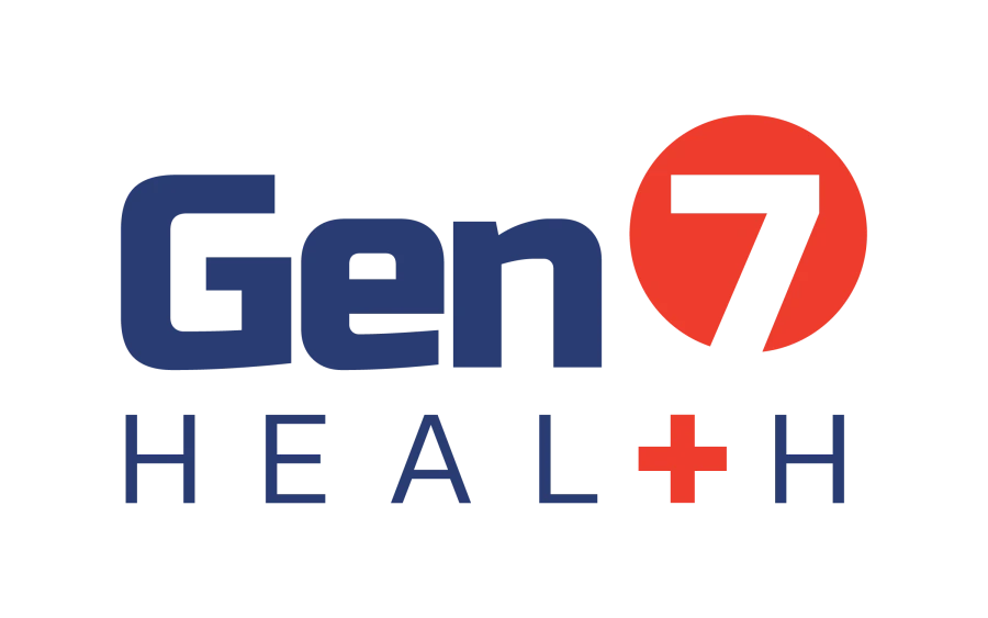 Gen7 Health logo — navy wordmark with a red 7 and a cross in HEALTH