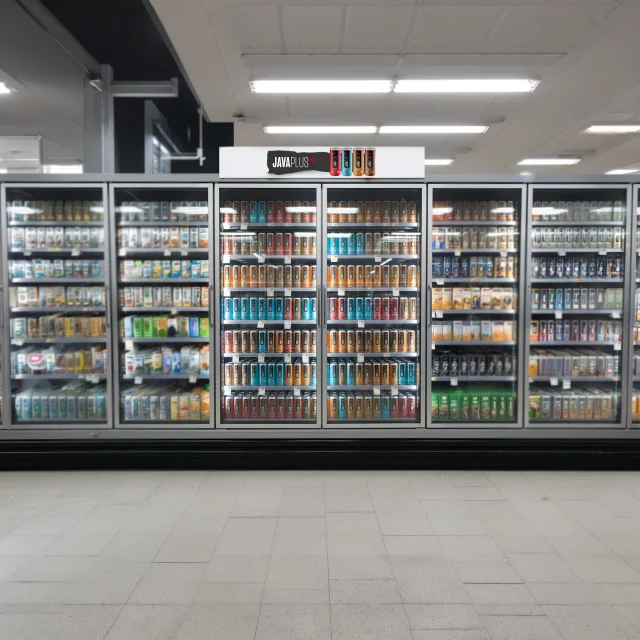 JavaPlus stocked in a retail cooler aisle