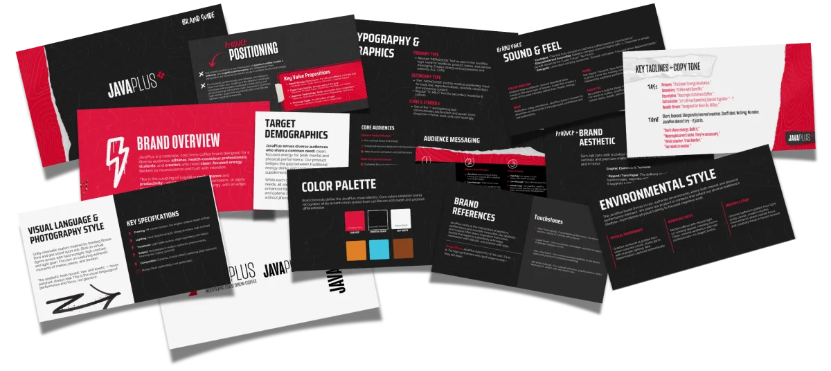 JavaPlus brand standards — positioning, color palette, typography, and photography style