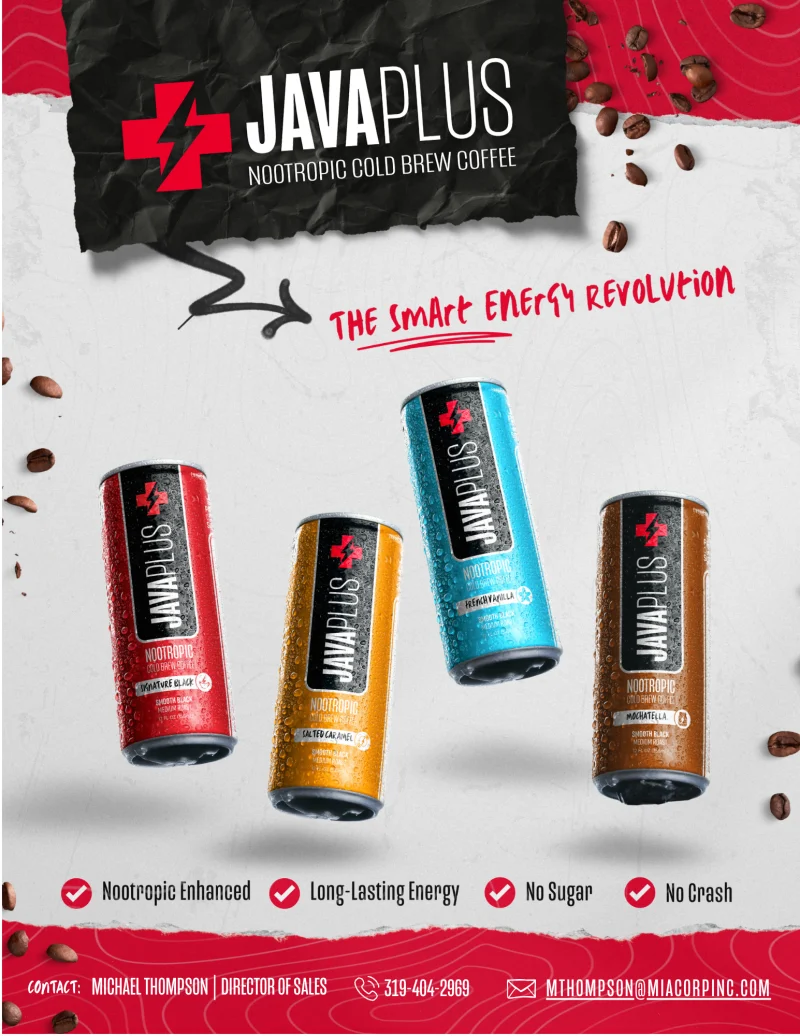 JavaPlus sales deck — &lsquo;The Smart Energy Revolution&rsquo; cover with the four-can lineup