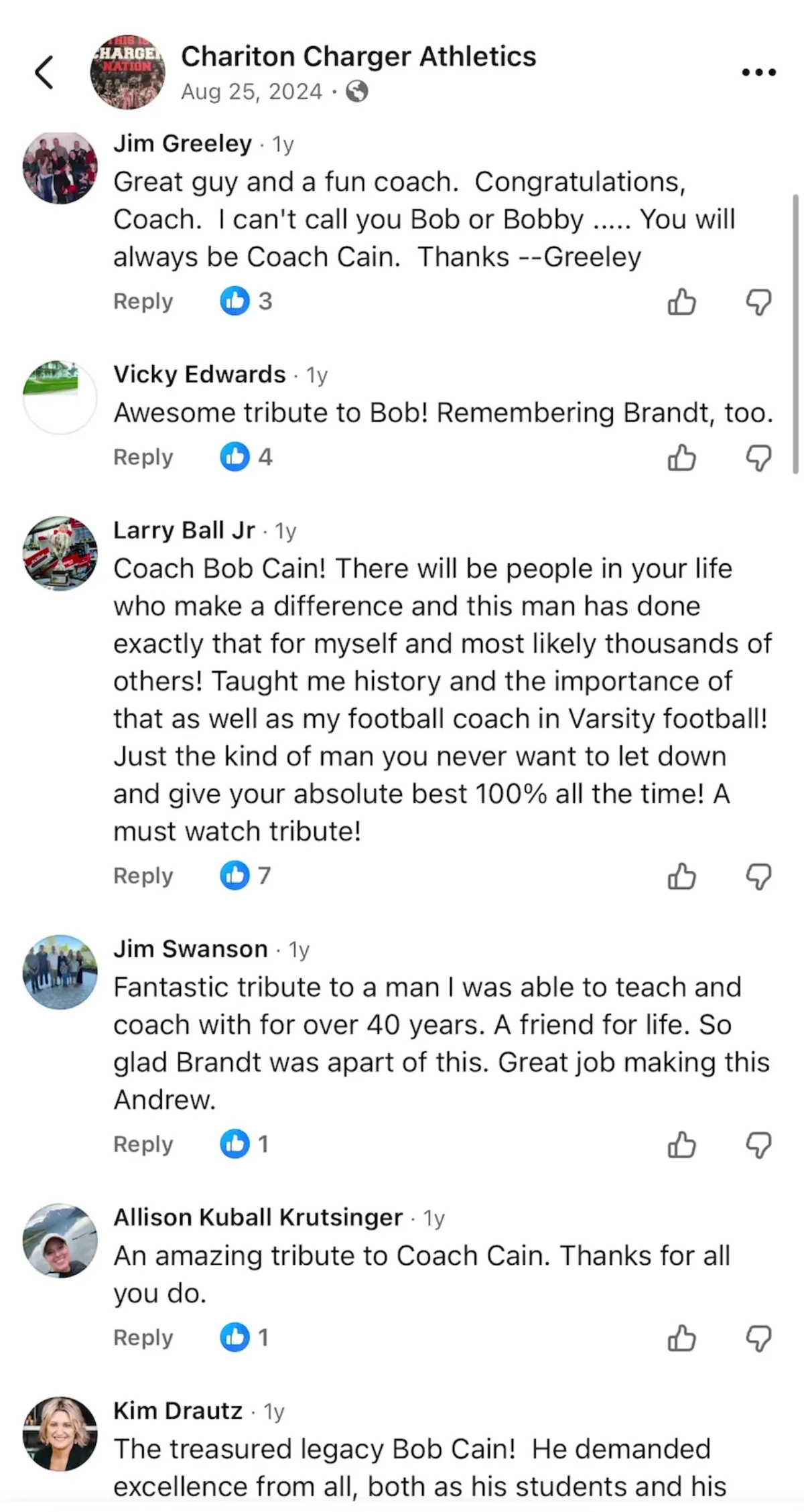 Facebook comments on the Bobby film from the Chariton community